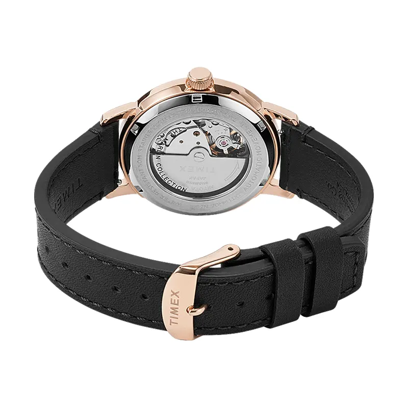 Timex Marlin Automatic Black Dial Leather Men's Watch- TW2U83300